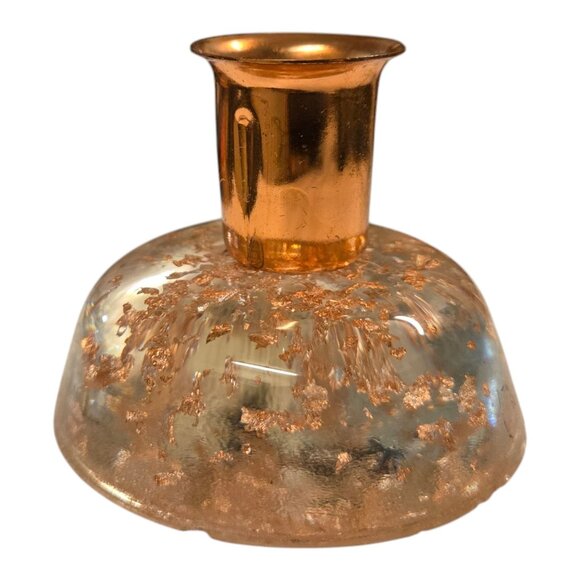 MCM Lucite Acrylic Candleholder Gold Flake Mid Century Candlestick Taper Holder - Picture 8 of 16